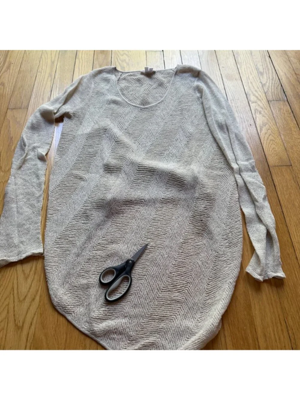 Helmut Lang Size M Beige Asymmetric Pullover Knit Wool Blend Crew Neck Sweater
